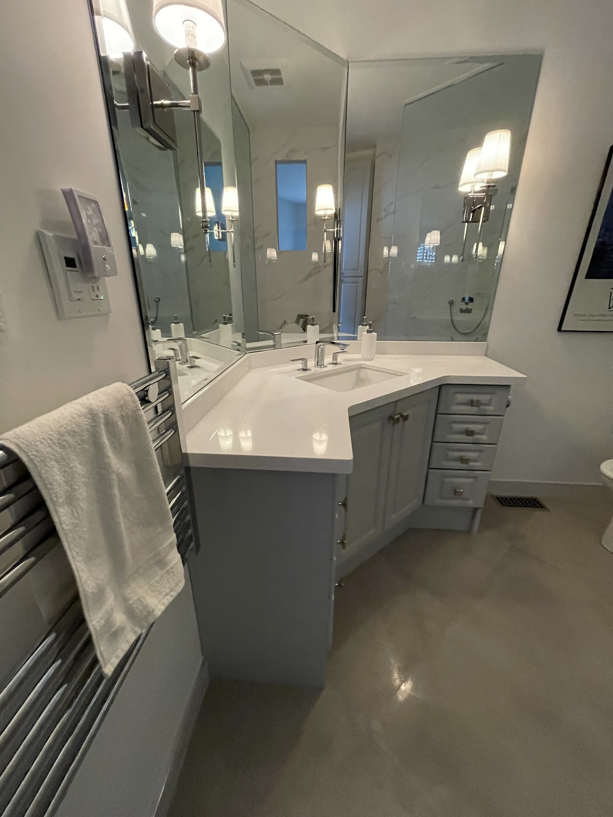 Custom bathroom vanity mirror installation